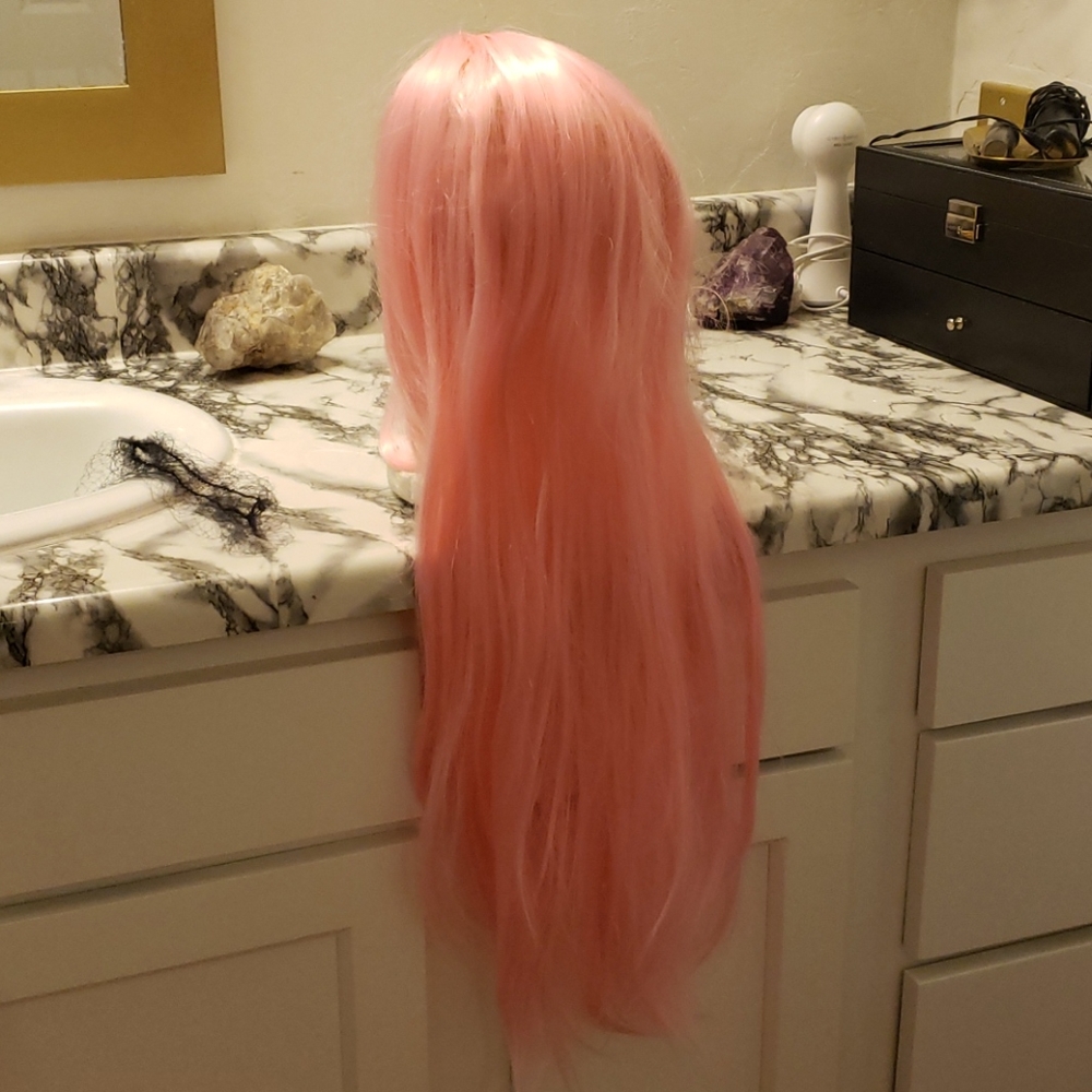 Bright pink 30 inches long wig Halloween mermaid